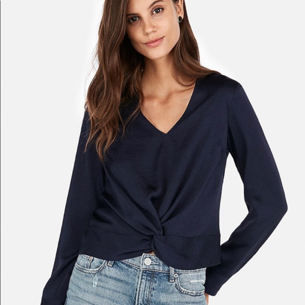 NWT Express Satin Knot Top in Navy, Small